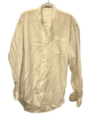 theatre white 100% linen collarless mens shirt M
